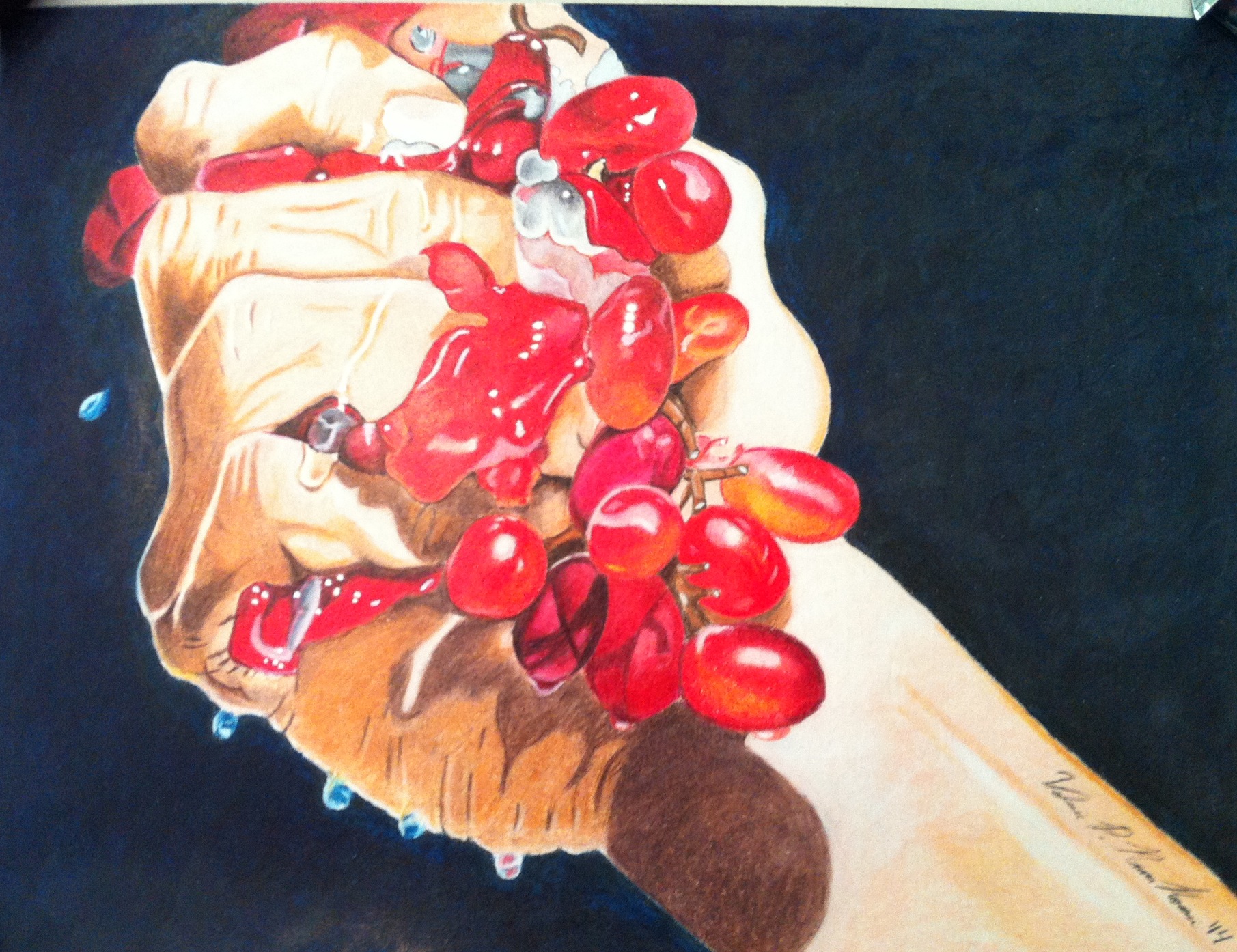 Hand and grapes by Valerie